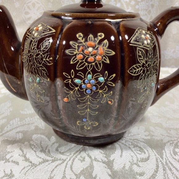 Vintage 1940’s Ceramic Brown Moriage Gold Gilt Teapot - Japan - Picture 2 of 8